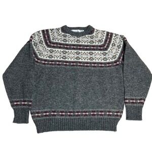 McGregor Sweater Womens Grey Red Wool Blend Fair Isle Vintage Pullover Nordic